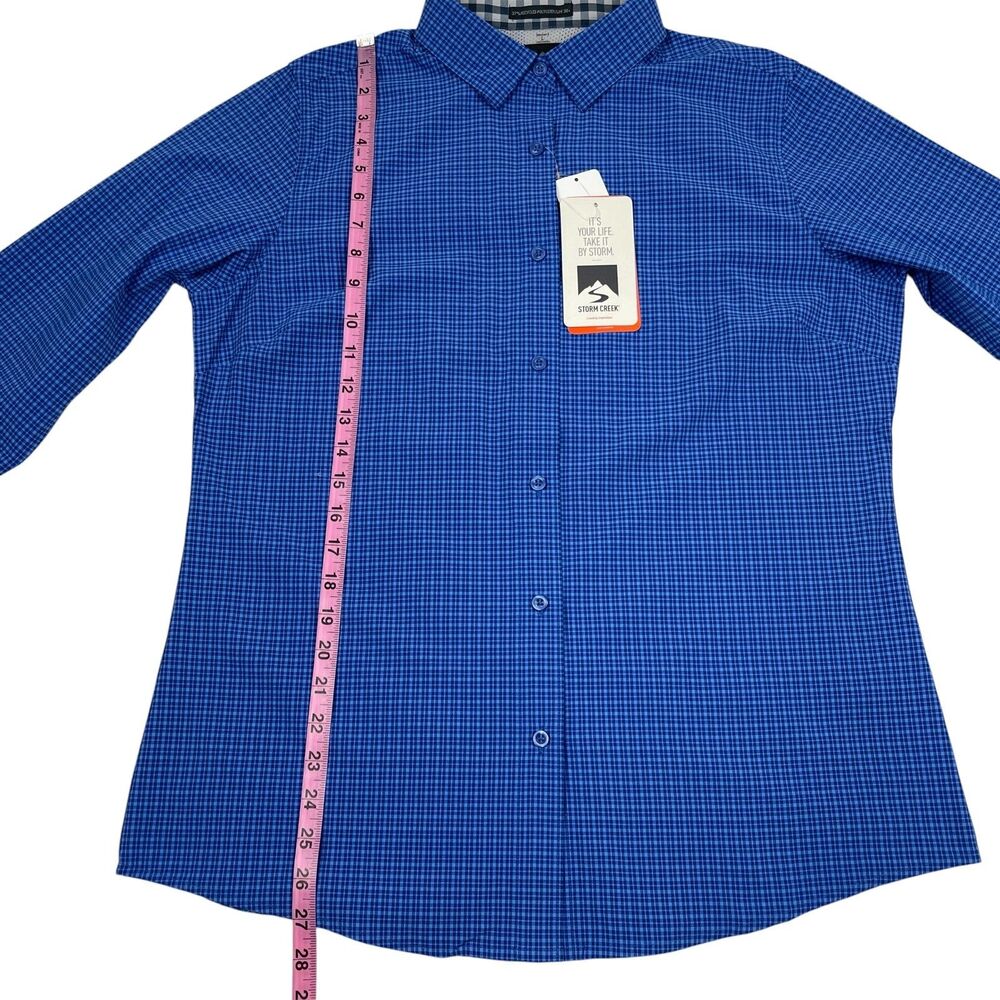 Storm Creek Women's Shirt Large Blue Check 4-Way Stretch Button Down Long Sleeve - Picture 9 of 12